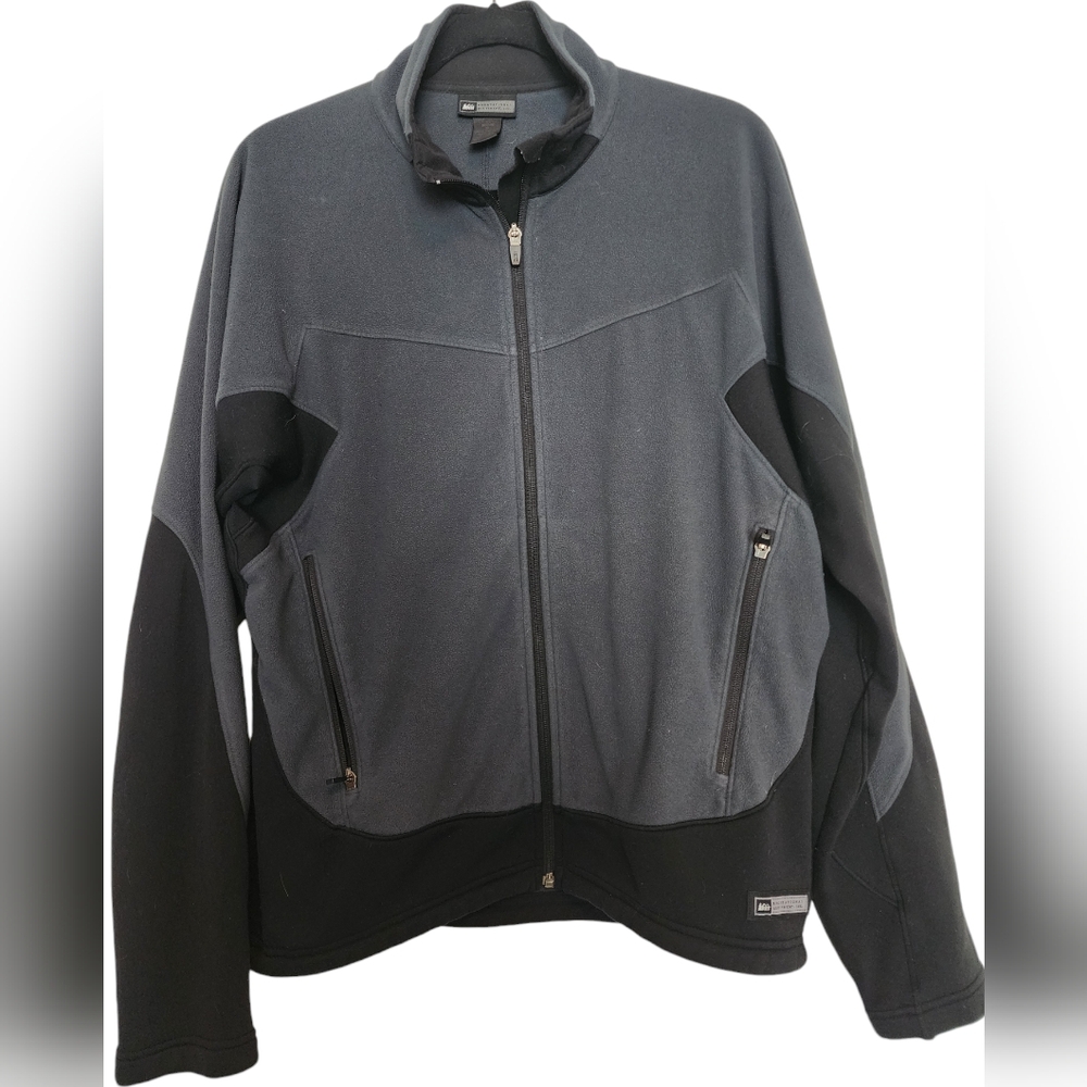 REI Gray Black Full Zip Fleece Jacket Size Medium